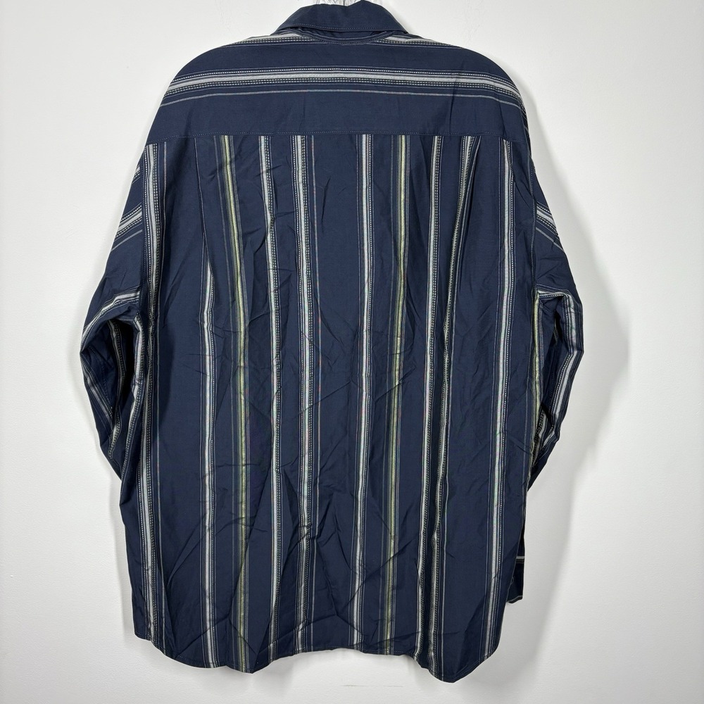 Tommy Bahama Men Silk Blend Long Sleeve Button Up Shirt Size L Navy Green Stripe - Picture 3 of 8